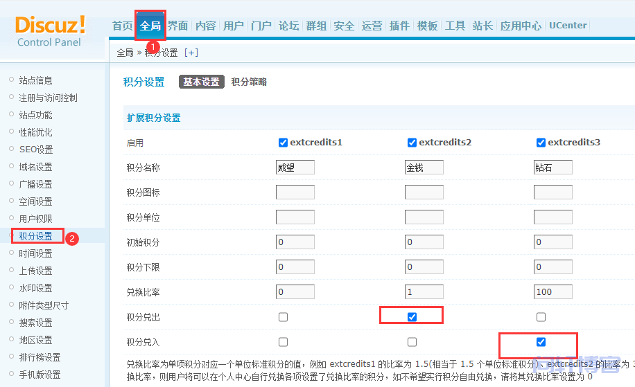 Discuz如何设置积分兑换